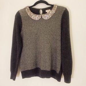 Beautiful J. Crew Gray Sweater with Jewel Collar